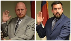 Jeff Smart, left, and Justin Dawkins were elected Monday to serve, respectively, as the chairman and vice chairman of the Richmond County Board of Commissioners.