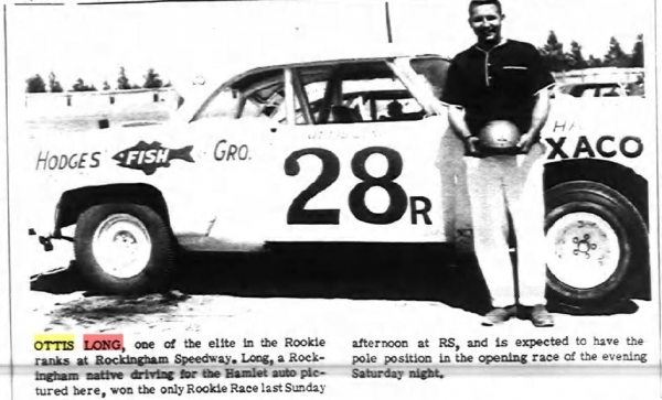 Newspaper clipping featuring driver Ottis Long.