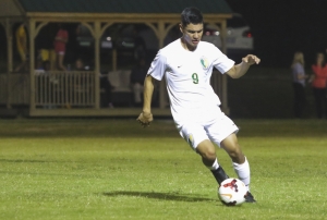 Richmond Observer File Photo: Junior forward Carlos Alcocer netted both of Richmond&#039;s goals in Tuesday&#039;s opening-round match in the 2017 SAC tournament.