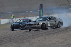 T.J. Gutierrez, left, and Jody Utsey go head to head during MB Drift&#039;s Round 2 competition in May. Gutierrez leads the point standings going into the final round this Saturday, with Utsey tied at second with Joseph Busam.