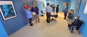 A small crowd visits the Coltrane Blueroom in Hamlet, which opened on Wednesday as a museum to honor the jazz legend.