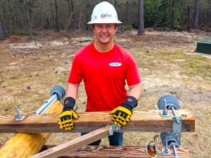 ason Blevins of Loudon, Tennessee, feels right at home in the Electric Lineman program at Richmond Community College. He already has been offered a job with Volt, a national electric utility service provider, and looks forward to his new career as a lineman.
