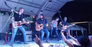 Richmond County&#039;s Bucky Covington and Jonathan Robinson, along with Barry Brown and Covington&#039;s bassist Donald &quot;Ducky&quot; Medlock perform &quot;Keep Your Hands to Yourself&quot; during a free concert in McBee, South Carolina, on Saturday.