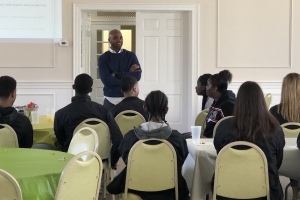 Kwain Bryant discusses character traits of leaders during a Youth Leadership Summit on March 14.