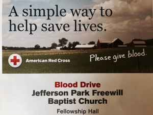 Jefferson Park Free Will Baptist Church Holds Blood Drive; Collections to Benefit Harvey Victims