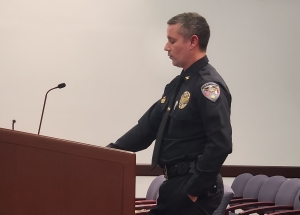 Rockingham Police Chief George Gillenwater presents the department&#039;s annual report to the Rockingham City Council.
