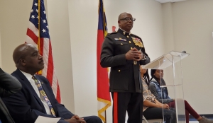 Retired Lt. Gen. Walter Gaskin spoke to the crowd at Dobbins Heights&#039; annual Veterans Day ceremony Monday. Gaskin is one of six African Americans to make the rank of lieutenant general in the Marine Corps.
