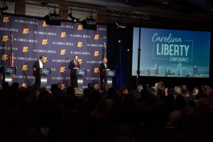 Three Republicans square off at the John Locke Foundation’s N.C. Senate Republican Primary Debate at the Carolina Liberty Conference in Raleigh, Feb. 26, 2022.