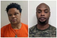 Kim Lamont Harris, left, and John Kelsey Watkins were charged following the execution of a search warrant Tuesday morning.