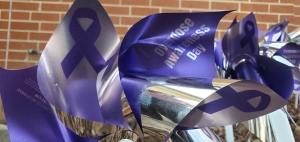A garden of purple and silver pinwheels sits near the entrance to the Richmond County Department of Social Services to remember the 167 residents who died of overdoses in 2020.