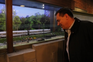 Congressman Richard Hudson observes a display during a trip to the Hamlet Depot and Museums on Friday.