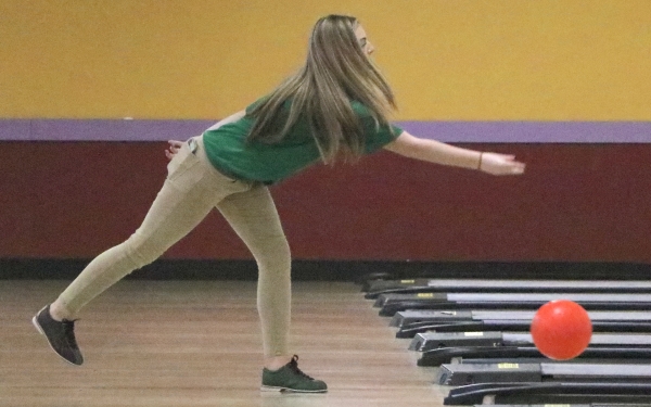 Junior Molly Erwin, who had 3 strikes and 2 spares, bowls during Richmond&#039;s match against Southern Lee.