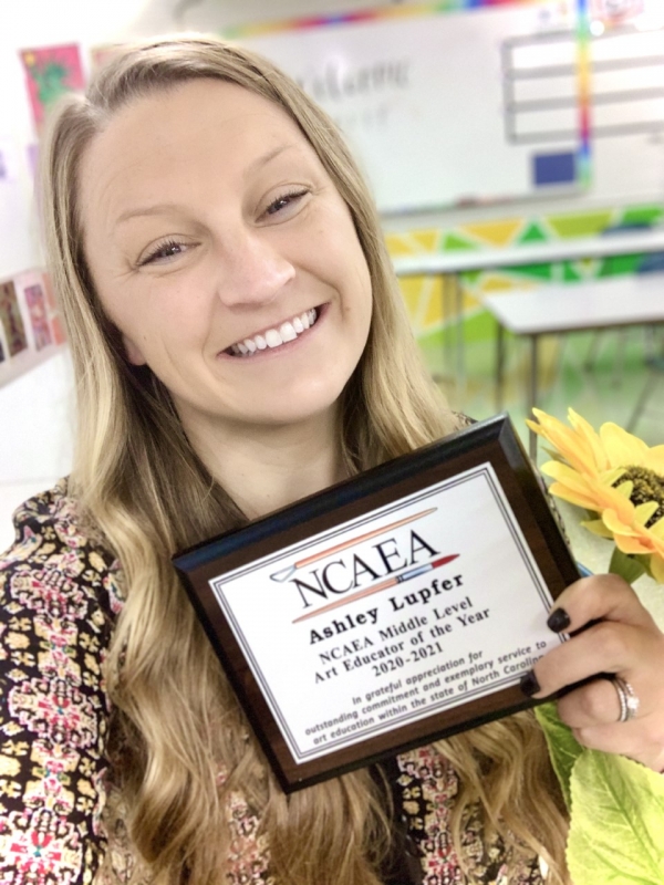 Ashley Lupfer, art teacher at Rockingham Middle School, was named North Carolina Art Education Association’s 2020-2021 Middle Level Art Educator of the Year.