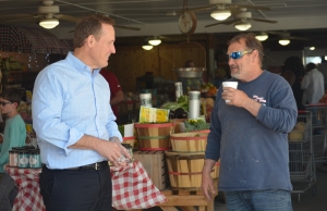 Congressman Ted Budd speaks with Lee Berry during a stop April 20, 2022 at The Berry Patch.