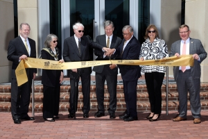 Pictured, from left: Sen. Pro Tempore Phi Berger, Sally Thomas, Jim Thomas, Gov. Roy Cooper, Chancellor Robin Gary Cummings, First Lady Rebecca Cummings and House Speaker Tim Moore.