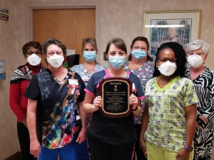 Pictured are (front row from left) Julie Jones, R.N.; Jennifer Wilson, R.N., clinical nurse manager; Tabitha Harris, CNA, front office coordinator; (back row from left) Hazel Seibles, program director; Lisa Cutroneo, LPN; Emily Gilner, LPN, HBO tech and Ann Poplin, FNP.