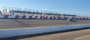 Jacksonville native Travis Miller roars down Thunder Alley during a Dec. 15 tire test at Rockingham Speedway. A race planned for March has been pushed back until October.
